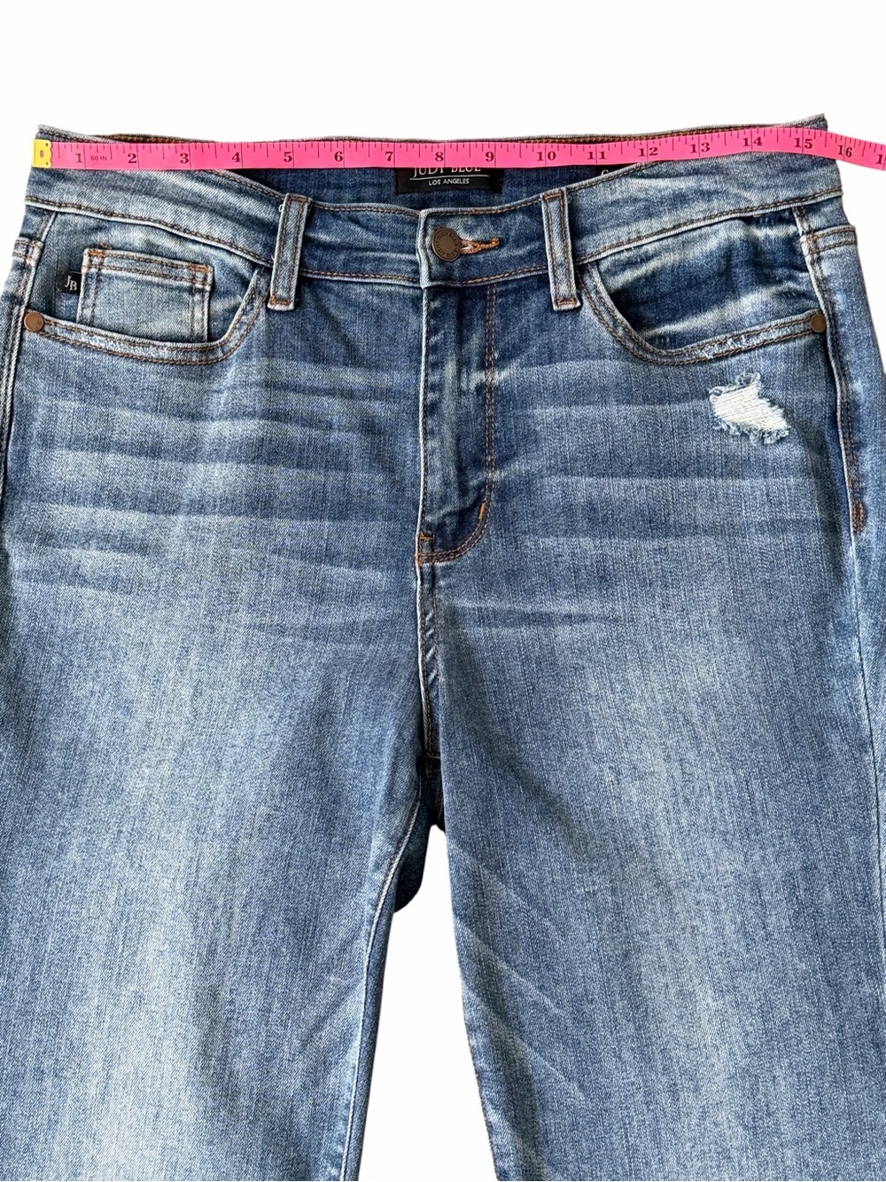Judy Blue Womens Cropped Boot Jeans Size 11/30 High Rise Raw Hem Distressed - Picture 10 of 13